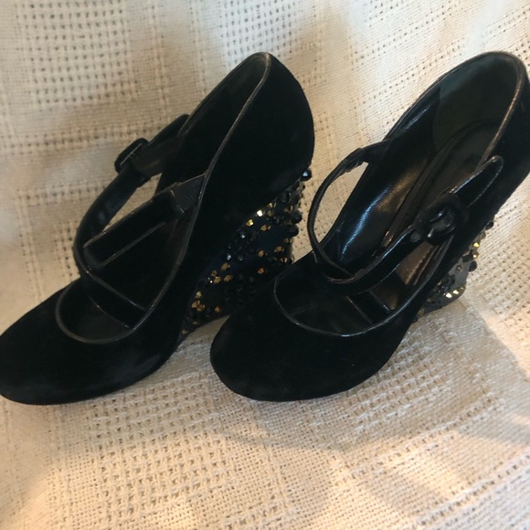 LOUIS VUITTON Bijou Wedge Sole Pumps Black Size: 38 - Picture 2 of 7